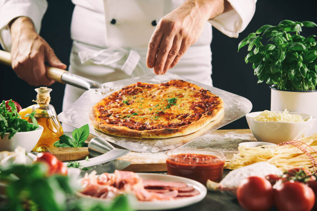 Beautiful pizza cooked from pizza dough