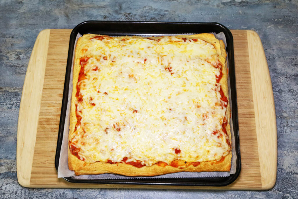 Homemade grandma pizza freshly baked